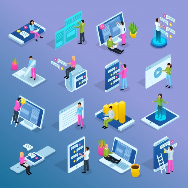 People interfaces isometric set Free Vector